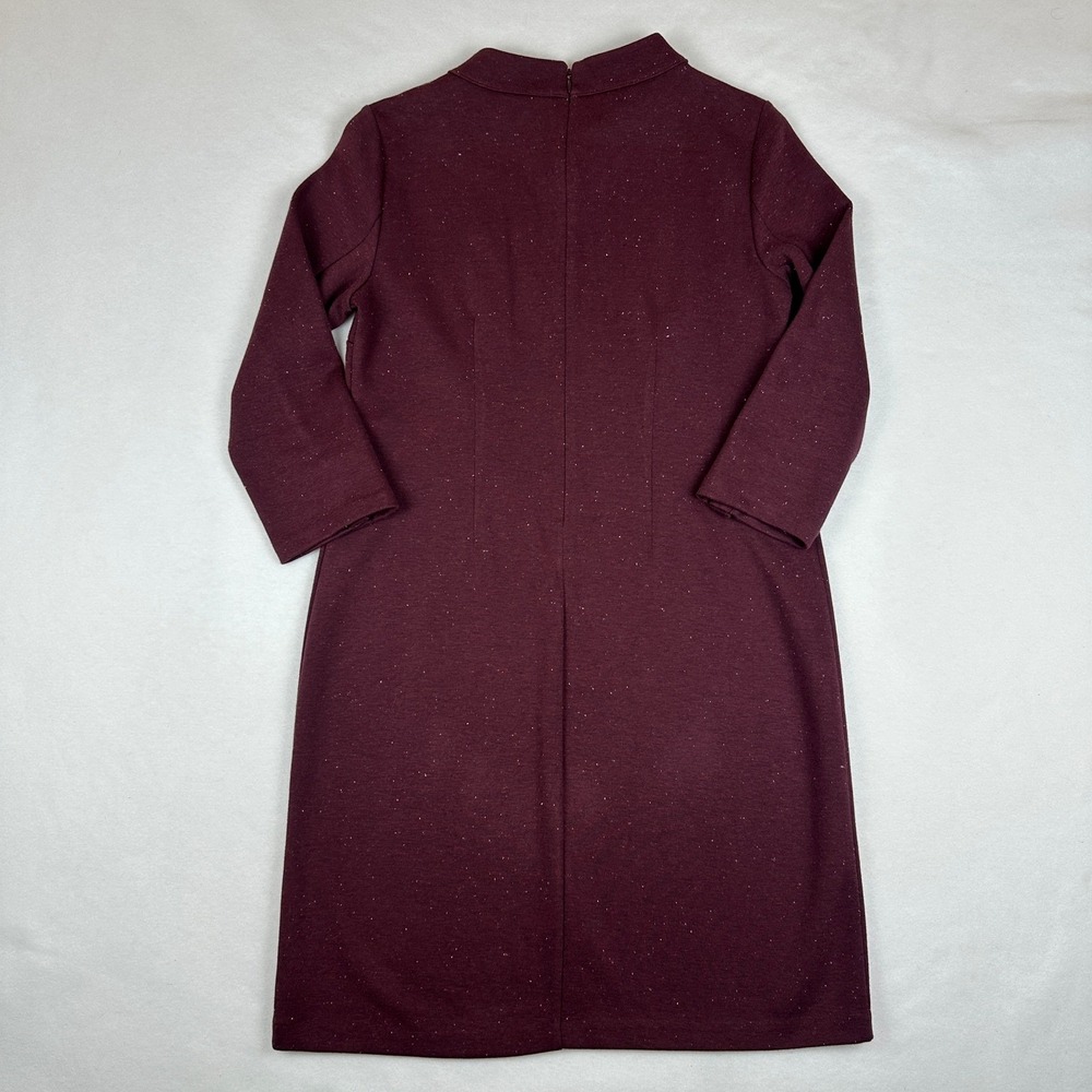 Talbots Womens Burgundy Heathered Knit Mock Neck Button Shoulder Sheath Dress S - Picture 3 of 11